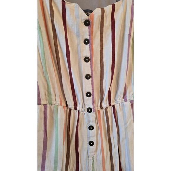 ModCloth Jumpsuit Womens Medium Stripe Pastel Linen Blend Button Front Wide Leg - Picture 3 of 10